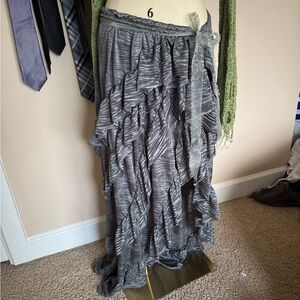Handmade Elegant Green Gray Ruffled Skirt